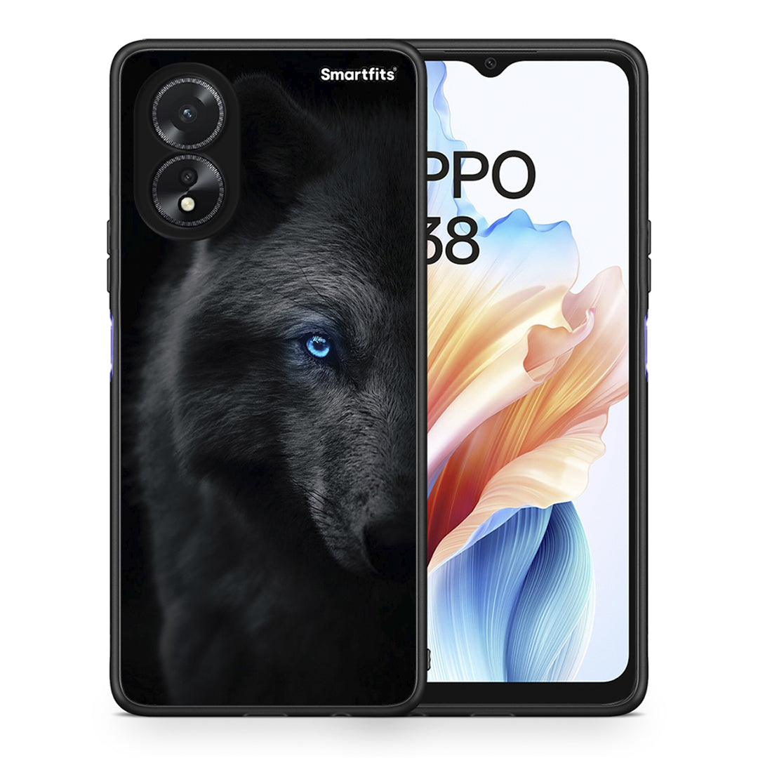 Θήκη Oppo A18 Dark Wolf από τη Smartfits με σχέδιο στο πίσω μέρος και μαύρο περίβλημα | Oppo A18 Dark Wolf case with colorful back and black bezels