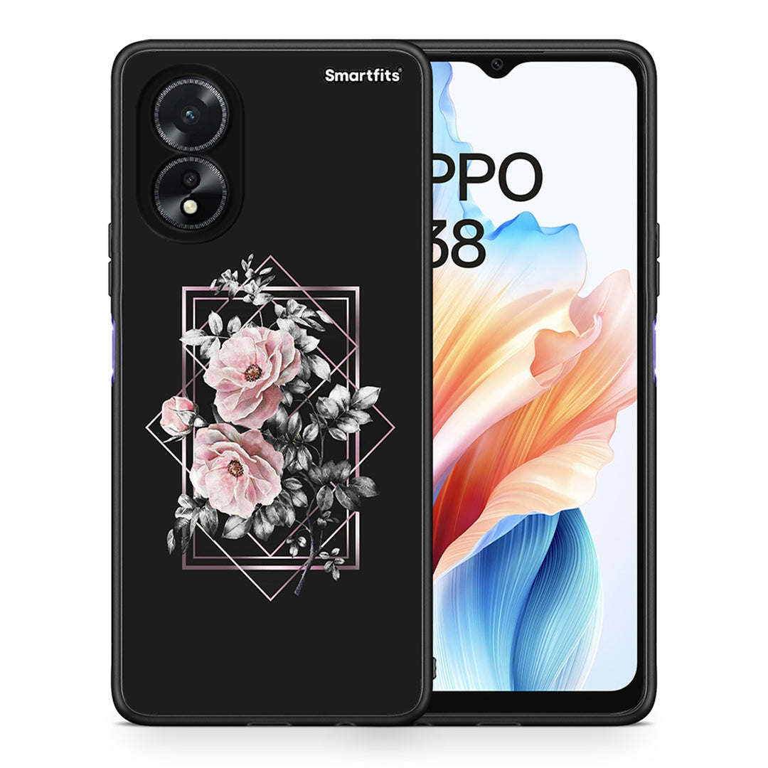 Θήκη Oppo A18 Frame Flower από τη Smartfits με σχέδιο στο πίσω μέρος και μαύρο περίβλημα | Oppo A18 Frame Flower case with colorful back and black bezels