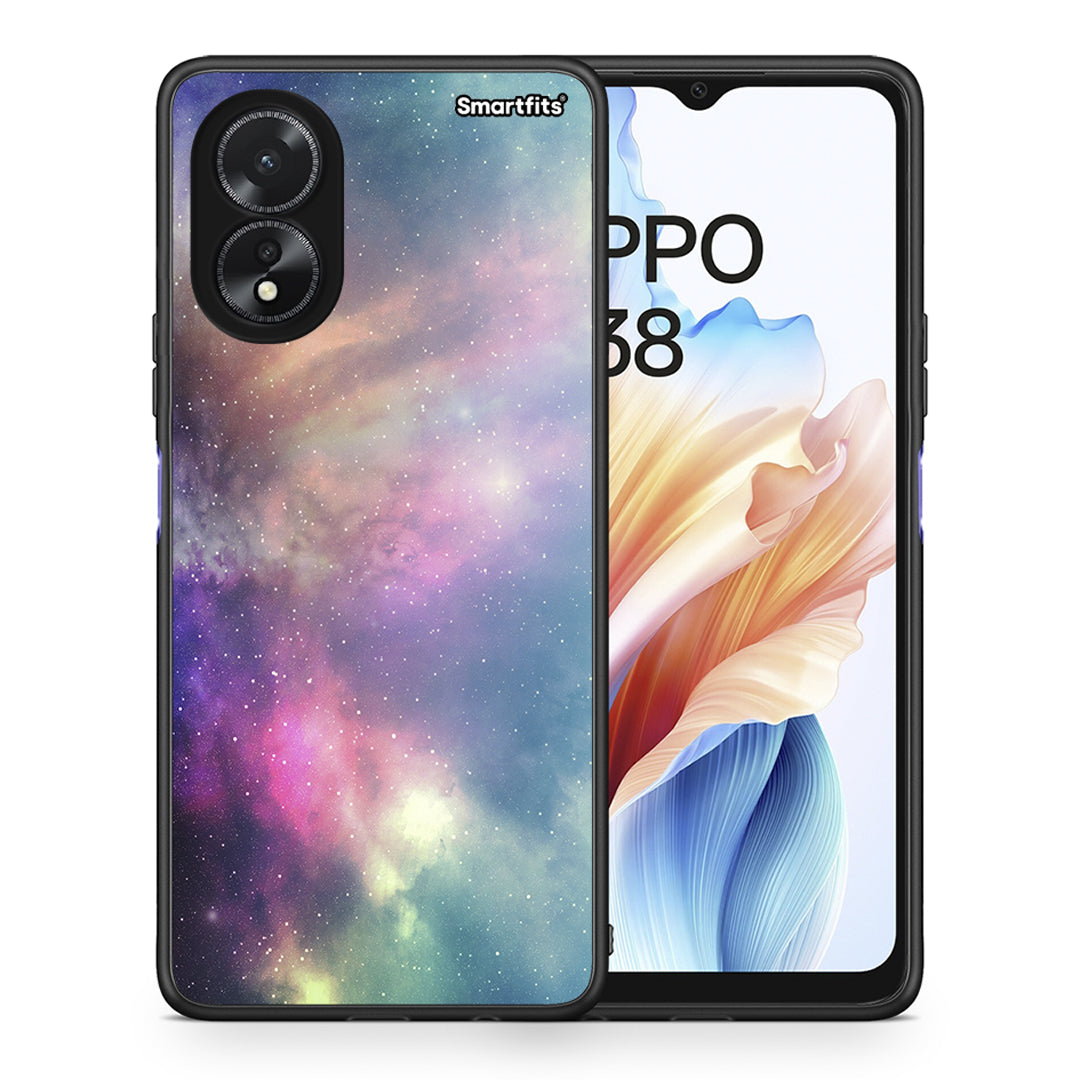 Θήκη Oppo A18 Rainbow Galaxy από τη Smartfits με σχέδιο στο πίσω μέρος και μαύρο περίβλημα | Oppo A18 Rainbow Galaxy case with colorful back and black bezels