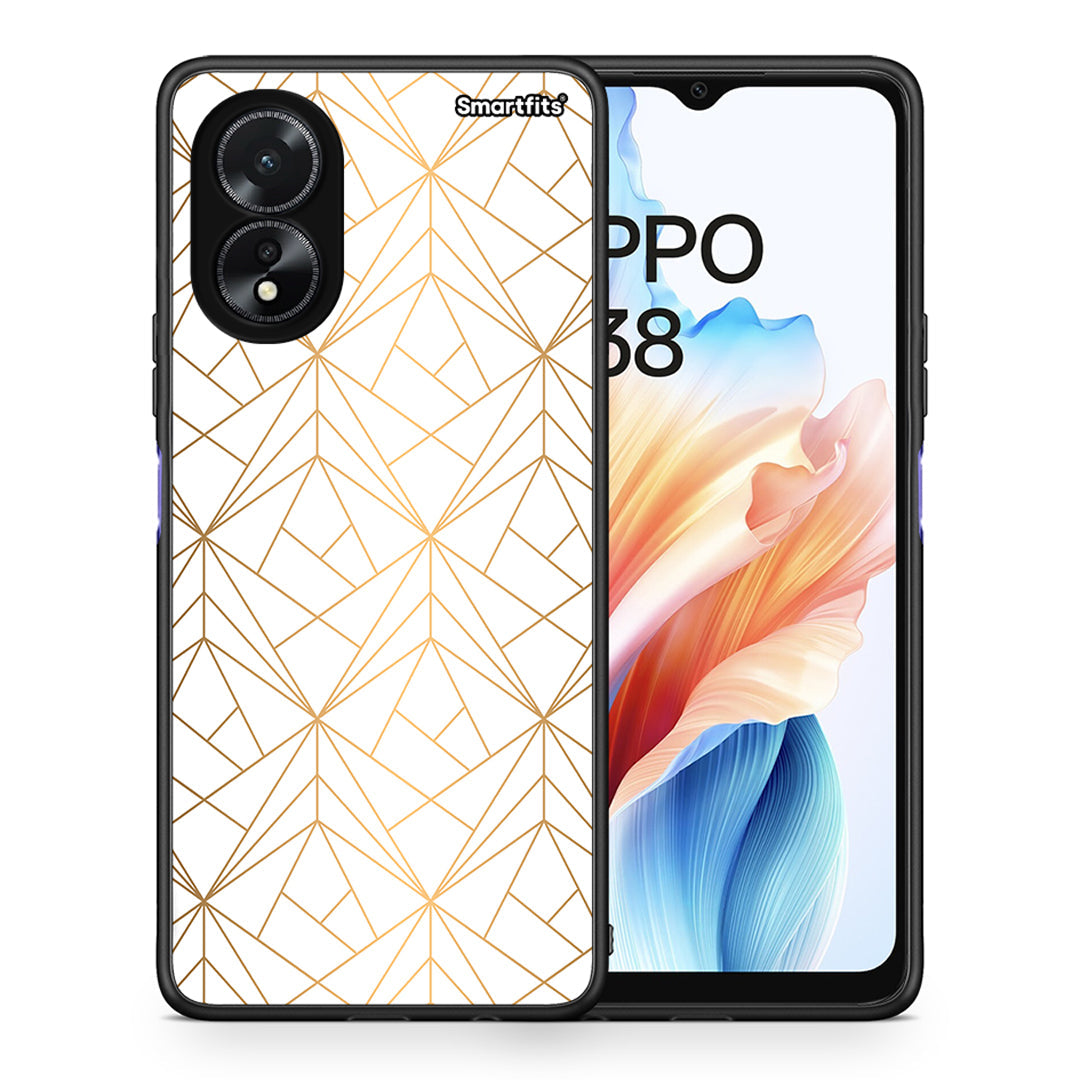 Θήκη Oppo A18 Luxury White Geometric από τη Smartfits με σχέδιο στο πίσω μέρος και μαύρο περίβλημα | Oppo A18 Luxury White Geometric case with colorful back and black bezels