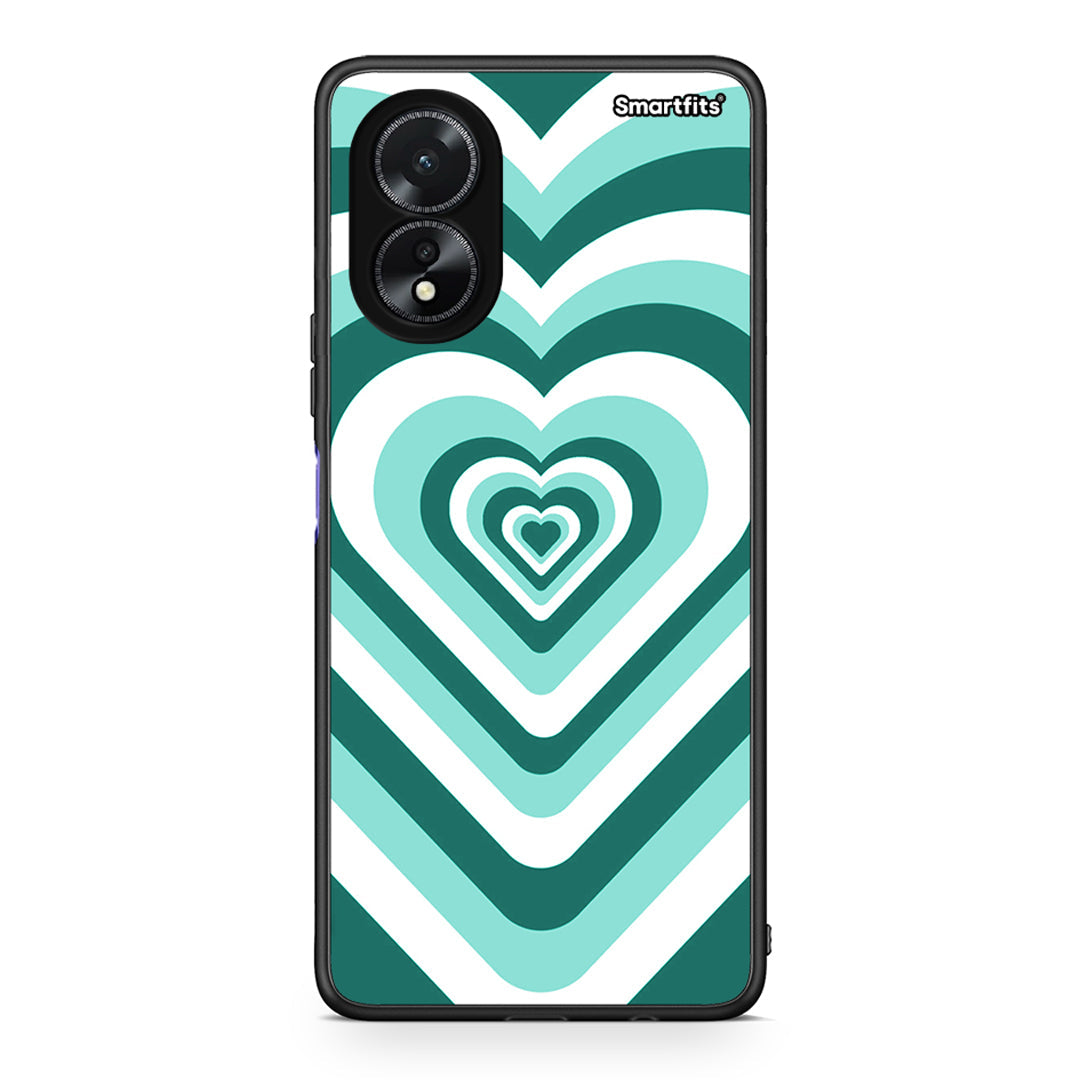 Oppo A38 Green Hearts θήκη από τη Smartfits με σχέδιο στο πίσω μέρος και μαύρο περίβλημα | Smartphone case with colorful back and black bezels by Smartfits