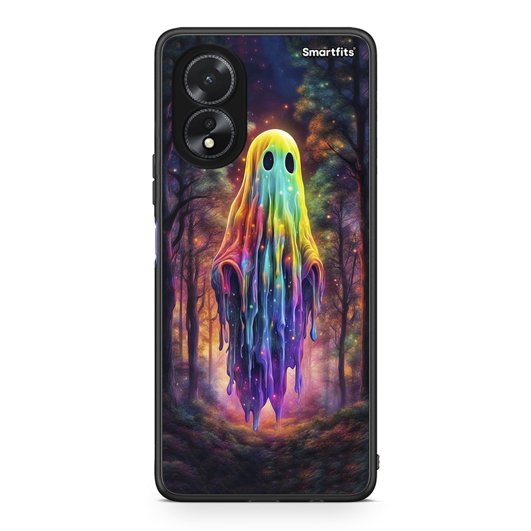 Oppo A18 Halloween Ghost θήκη από τη Smartfits με σχέδιο στο πίσω μέρος και μαύρο περίβλημα | Smartphone case with colorful back and black bezels by Smartfits