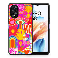 Thumbnail for Θήκη Oppo A38 Hippie Love από τη Smartfits με σχέδιο στο πίσω μέρος και μαύρο περίβλημα | Oppo A38 Hippie Love case with colorful back and black bezels