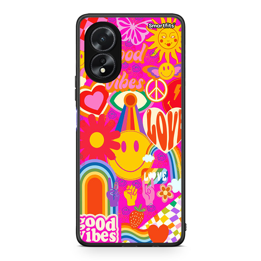 Oppo A18 Hippie Love θήκη από τη Smartfits με σχέδιο στο πίσω μέρος και μαύρο περίβλημα | Smartphone case with colorful back and black bezels by Smartfits