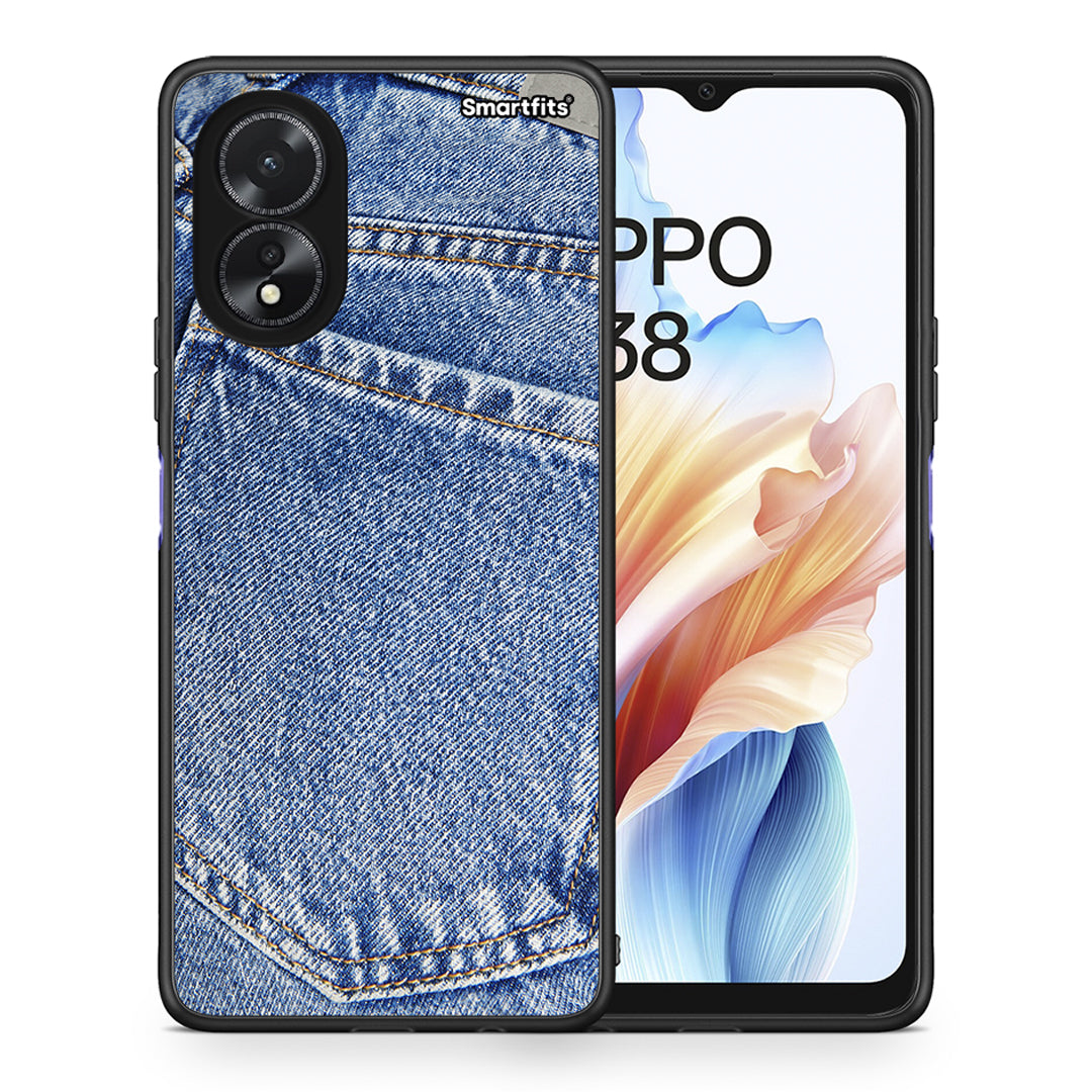 Θήκη Oppo A18 Jeans Pocket από τη Smartfits με σχέδιο στο πίσω μέρος και μαύρο περίβλημα | Oppo A18 Jeans Pocket case with colorful back and black bezels