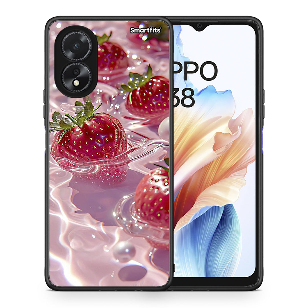 Θήκη Oppo A18 Juicy Strawberries από τη Smartfits με σχέδιο στο πίσω μέρος και μαύρο περίβλημα | Oppo A18 Juicy Strawberries case with colorful back and black bezels