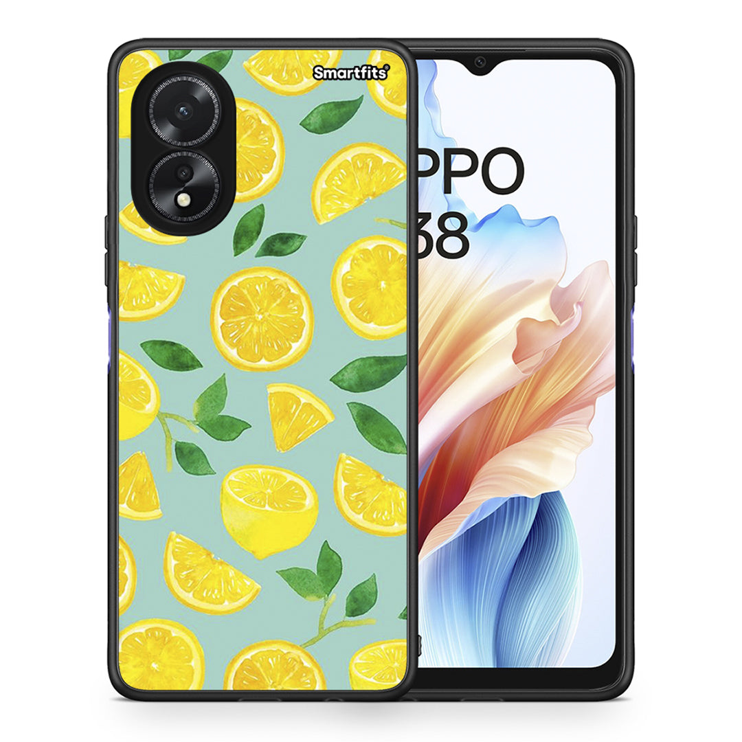 Θήκη Oppo A38 Lemons από τη Smartfits με σχέδιο στο πίσω μέρος και μαύρο περίβλημα | Oppo A38 Lemons case with colorful back and black bezels