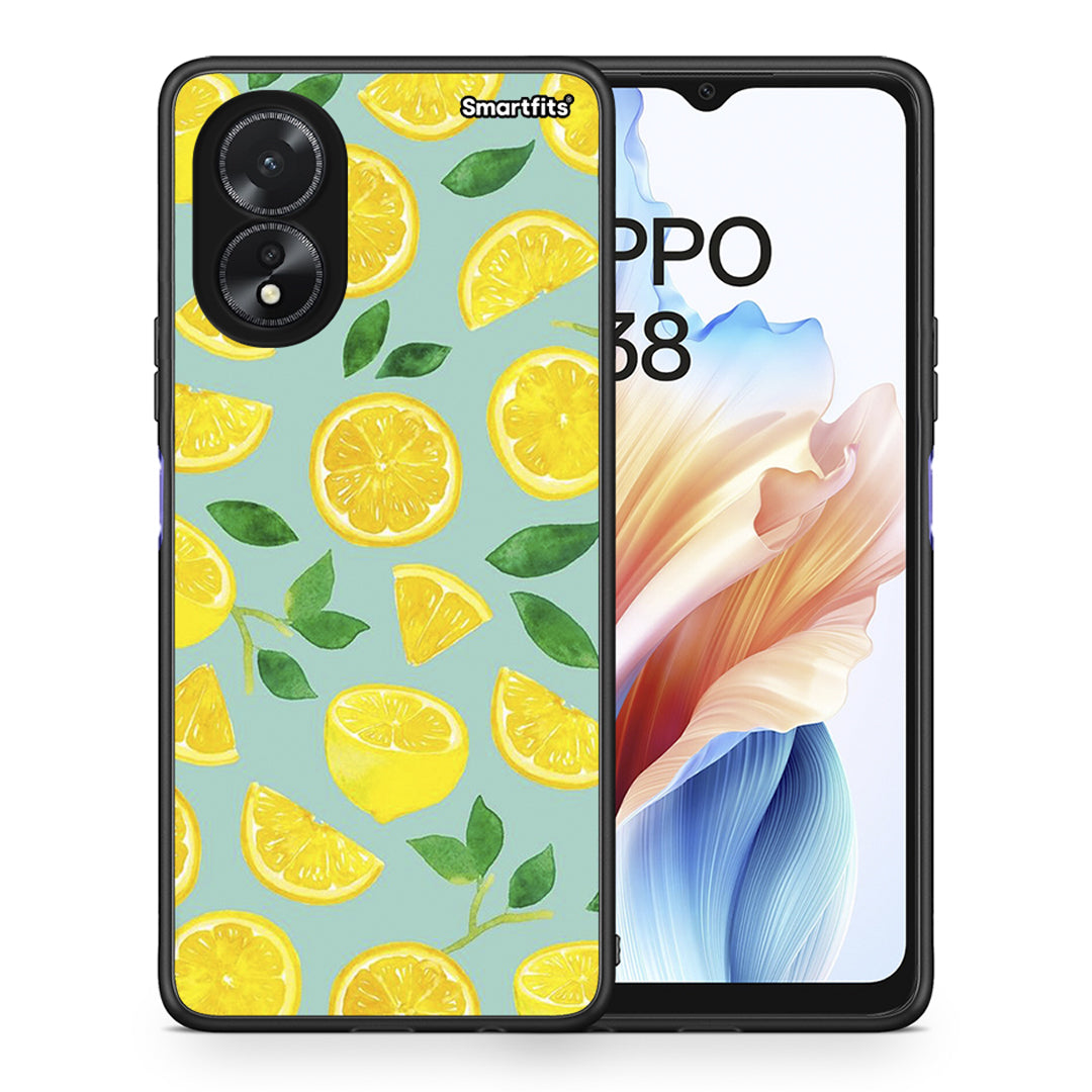 Θήκη Oppo A18 Lemons από τη Smartfits με σχέδιο στο πίσω μέρος και μαύρο περίβλημα | Oppo A18 Lemons case with colorful back and black bezels