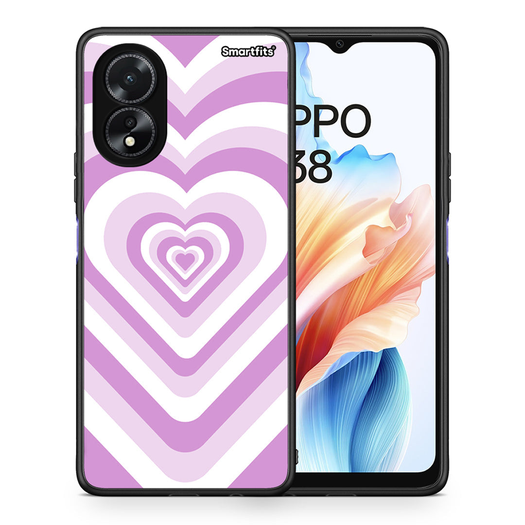 Θήκη Oppo A38 Lilac Hearts από τη Smartfits με σχέδιο στο πίσω μέρος και μαύρο περίβλημα | Oppo A38 Lilac Hearts case with colorful back and black bezels