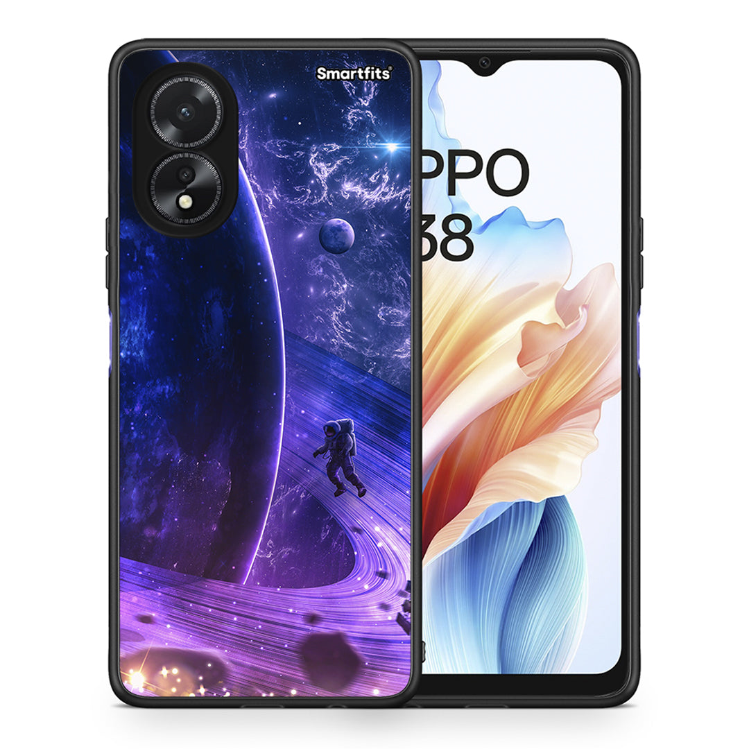 Θήκη Oppo A18 Lost Astronaut από τη Smartfits με σχέδιο στο πίσω μέρος και μαύρο περίβλημα | Oppo A18 Lost Astronaut case with colorful back and black bezels