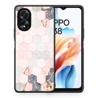 Thumbnail for Θήκη Oppo A38 Hexagon Pink Marble από τη Smartfits με σχέδιο στο πίσω μέρος και μαύρο περίβλημα | Oppo A38 Hexagon Pink Marble case with colorful back and black bezels
