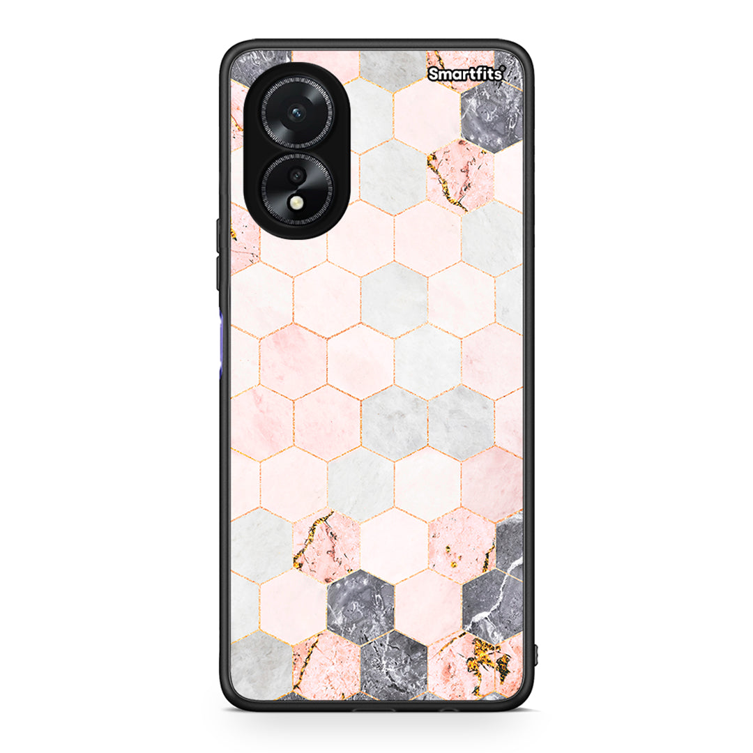 4 - Oppo A38 Hexagon Pink Marble case, cover, bumper