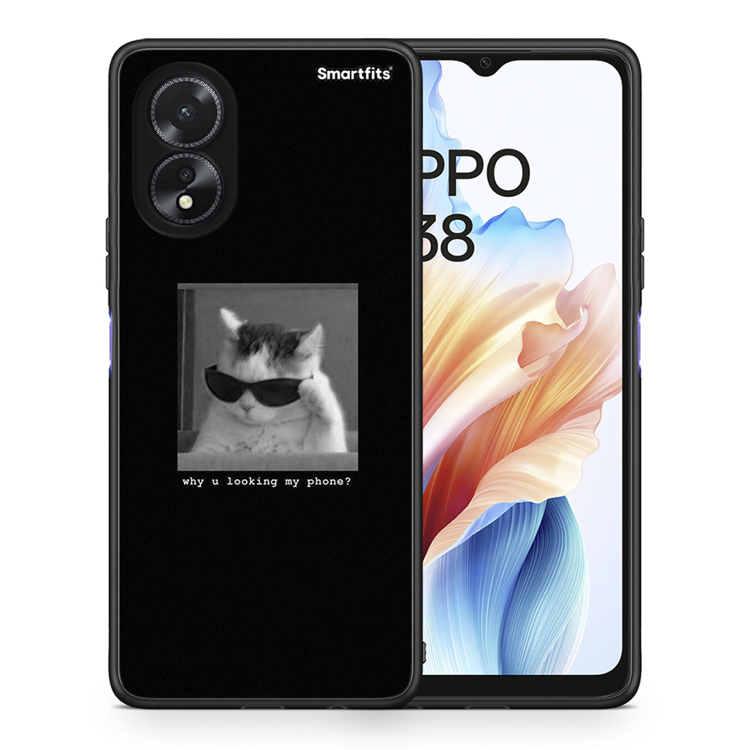 Θήκη Oppo A38 Meme Cat από τη Smartfits με σχέδιο στο πίσω μέρος και μαύρο περίβλημα | Oppo A38 Meme Cat case with colorful back and black bezels
