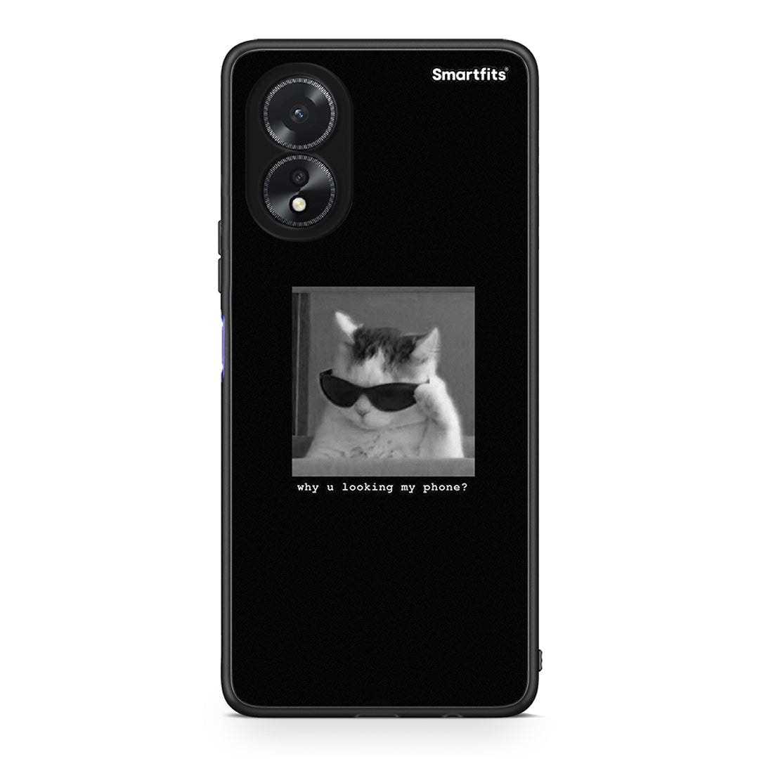 Oppo A18 Meme Cat θήκη από τη Smartfits με σχέδιο στο πίσω μέρος και μαύρο περίβλημα | Smartphone case with colorful back and black bezels by Smartfits