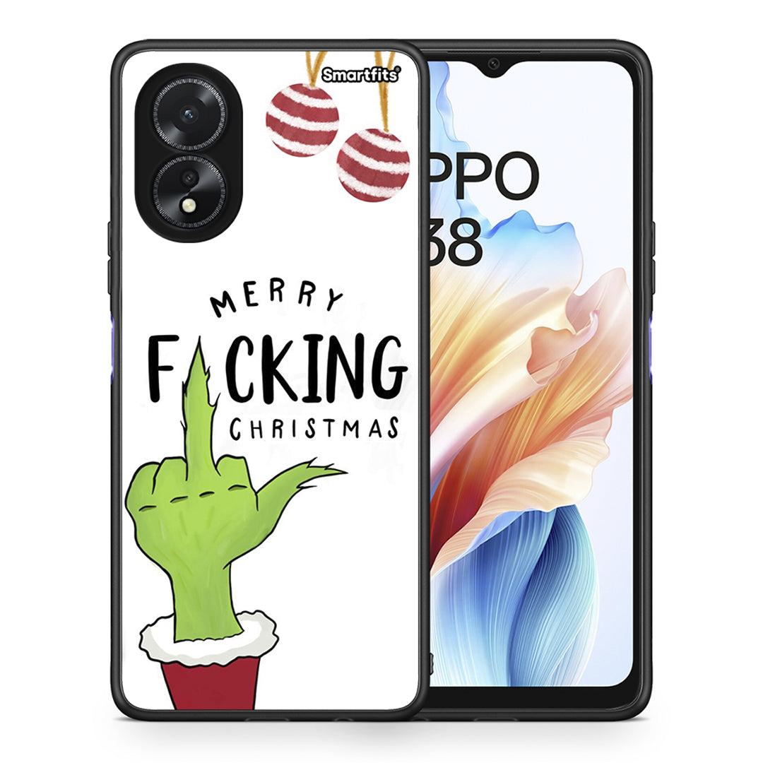 Θήκη Oppo A38 Merry F Xmas από τη Smartfits με σχέδιο στο πίσω μέρος και μαύρο περίβλημα | Oppo A38 Merry F Xmas case with colorful back and black bezels