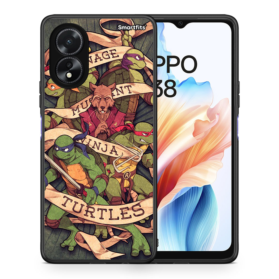 Θήκη Oppo A38 Ninja Turtles από τη Smartfits με σχέδιο στο πίσω μέρος και μαύρο περίβλημα | Oppo A38 Ninja Turtles case with colorful back and black bezels