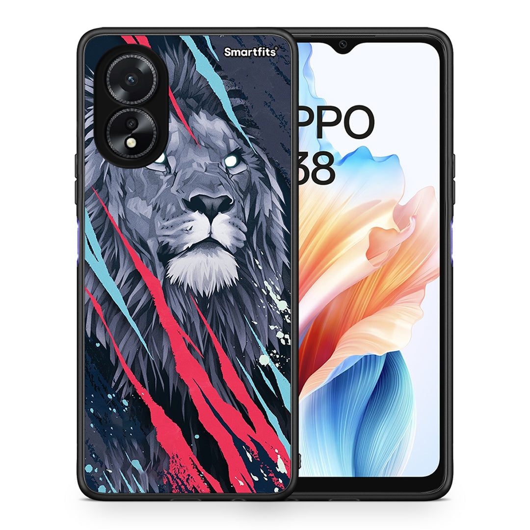 Θήκη Oppo A18 Lion Designer PopArt από τη Smartfits με σχέδιο στο πίσω μέρος και μαύρο περίβλημα | Oppo A18 Lion Designer PopArt case with colorful back and black bezels