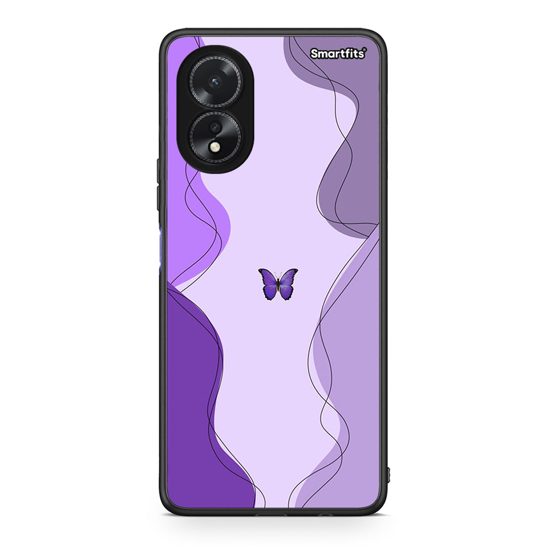 Oppo A18 Purple Mariposa Θήκη Αγίου Βαλεντίνου από τη Smartfits με σχέδιο στο πίσω μέρος και μαύρο περίβλημα | Smartphone case with colorful back and black bezels by Smartfits