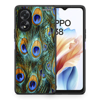 Thumbnail for Θήκη Oppo A18 Real Peacock Feathers από τη Smartfits με σχέδιο στο πίσω μέρος και μαύρο περίβλημα | Oppo A18 Real Peacock Feathers case with colorful back and black bezels