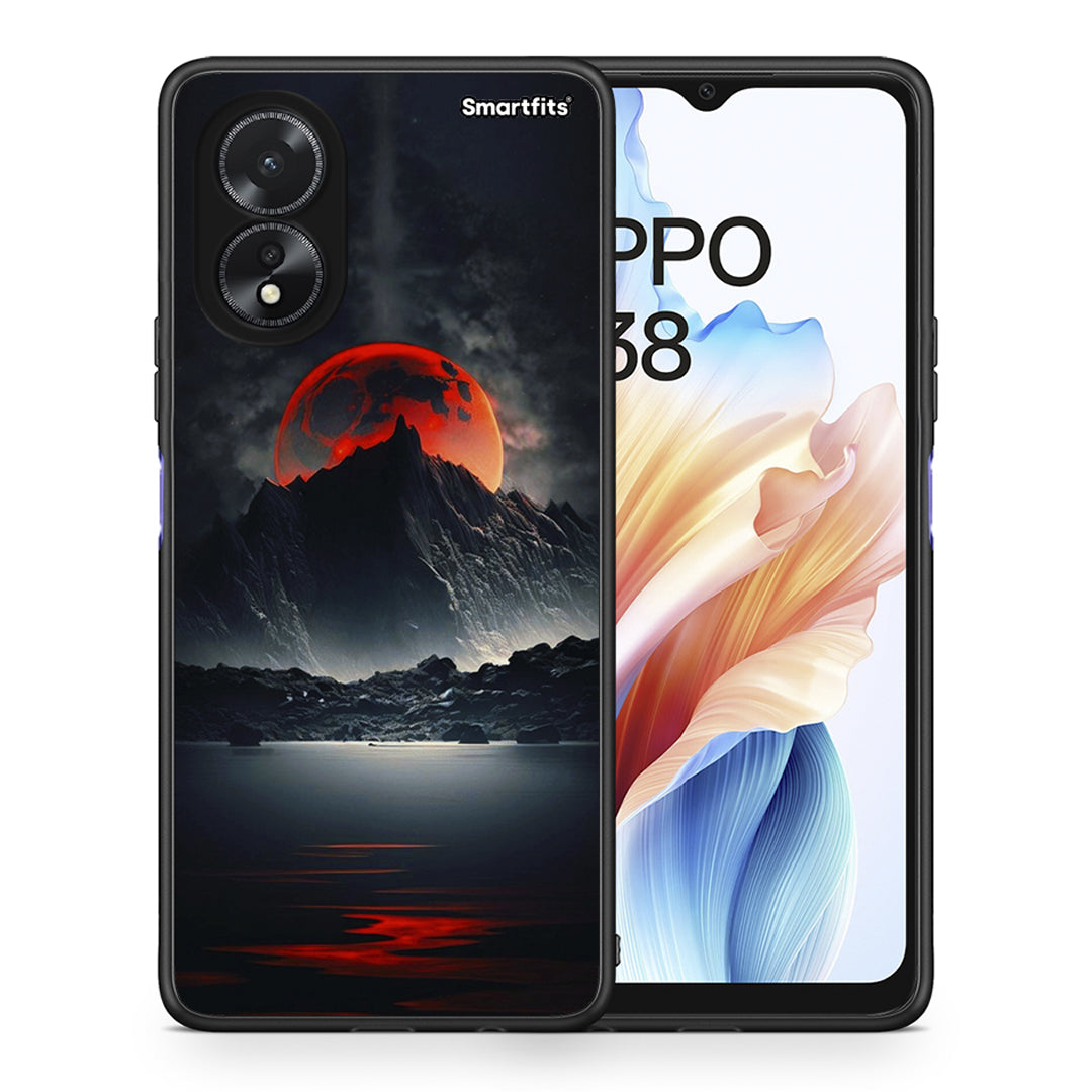 Θήκη Oppo A38 Red Full Moon από τη Smartfits με σχέδιο στο πίσω μέρος και μαύρο περίβλημα | Oppo A38 Red Full Moon case with colorful back and black bezels