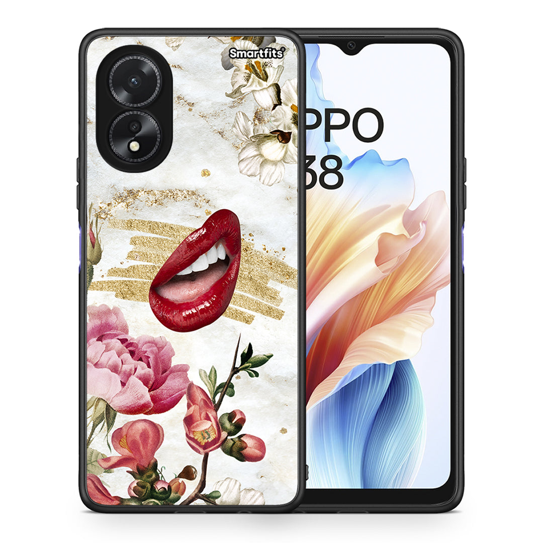 Θήκη Oppo A18 Red Lips από τη Smartfits με σχέδιο στο πίσω μέρος και μαύρο περίβλημα | Oppo A18 Red Lips case with colorful back and black bezels