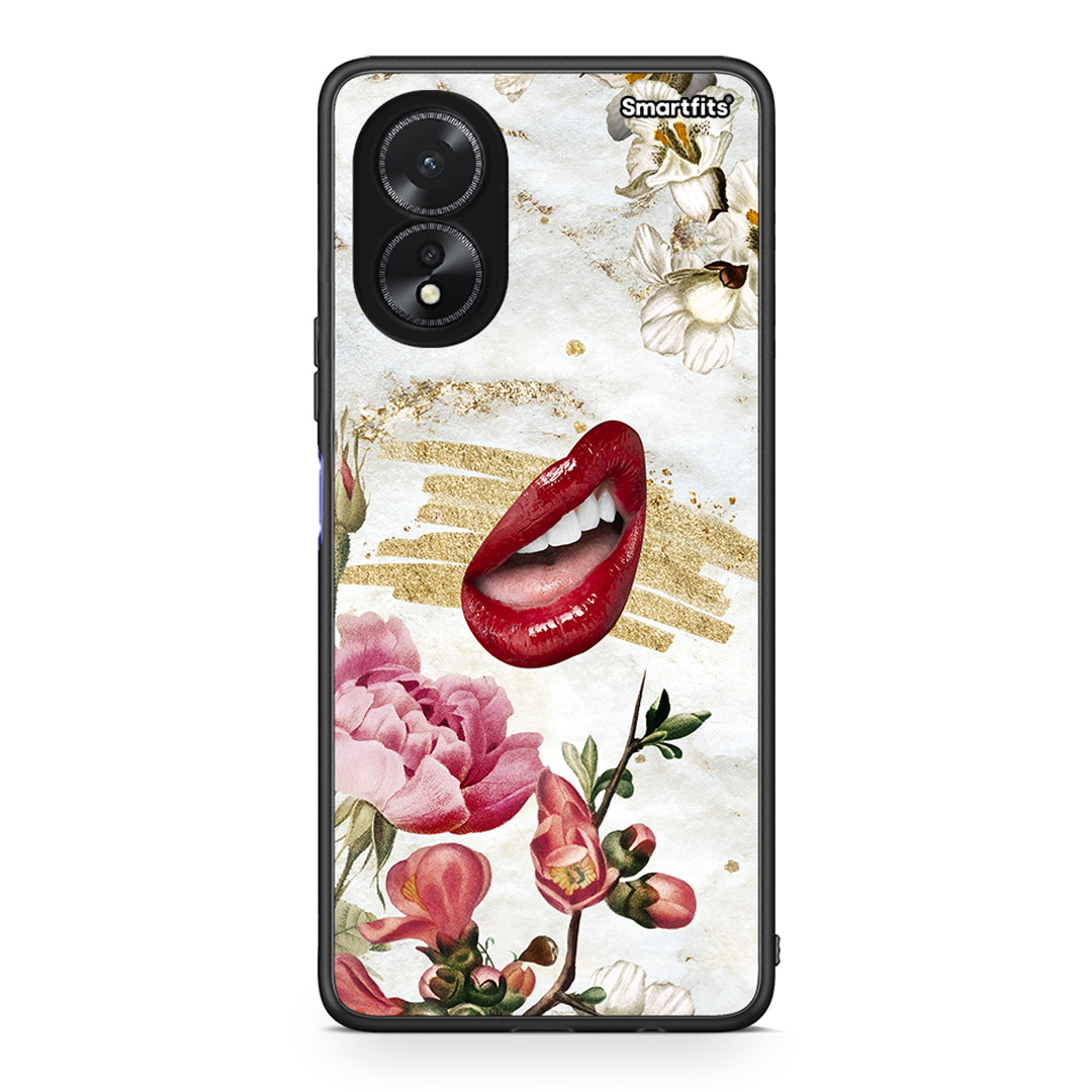 Oppo A18 Red Lips θήκη από τη Smartfits με σχέδιο στο πίσω μέρος και μαύρο περίβλημα | Smartphone case with colorful back and black bezels by Smartfits