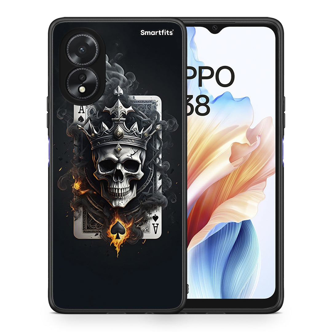 Θήκη Oppo A38 Skull King Ace από τη Smartfits με σχέδιο στο πίσω μέρος και μαύρο περίβλημα | Oppo A38 Skull King Ace case with colorful back and black bezels