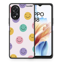 Thumbnail for Θήκη Oppo A38 Smiley Faces από τη Smartfits με σχέδιο στο πίσω μέρος και μαύρο περίβλημα | Oppo A38 Smiley Faces case with colorful back and black bezels