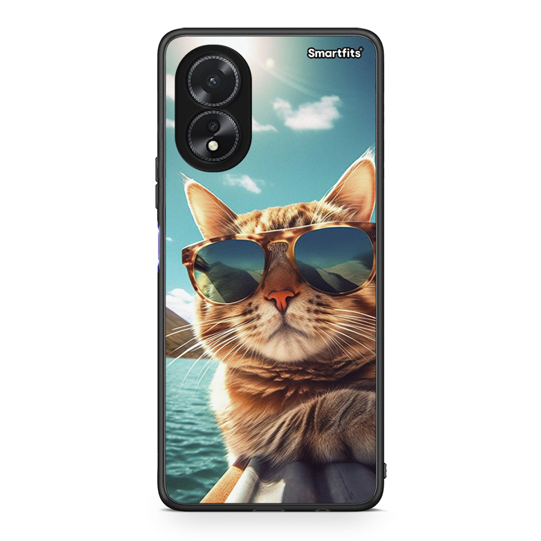 Oppo A18 Summer Cat θήκη από τη Smartfits με σχέδιο στο πίσω μέρος και μαύρο περίβλημα | Smartphone case with colorful back and black bezels by Smartfits