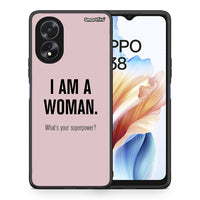 Thumbnail for Θήκη Oppo A38 Superpower Woman από τη Smartfits με σχέδιο στο πίσω μέρος και μαύρο περίβλημα | Oppo A38 Superpower Woman case with colorful back and black bezels