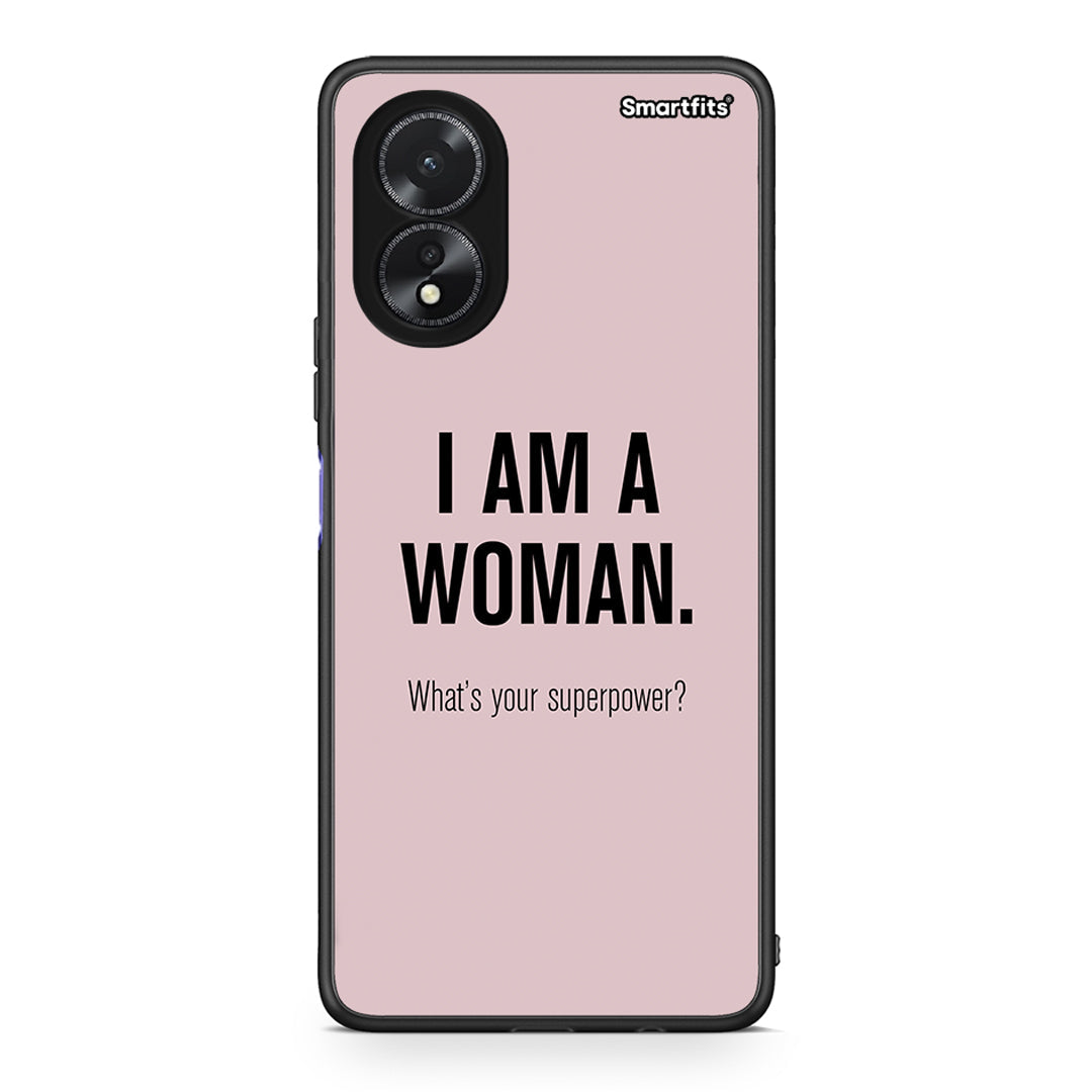Oppo A38 Superpower Woman θήκη από τη Smartfits με σχέδιο στο πίσω μέρος και μαύρο περίβλημα | Smartphone case with colorful back and black bezels by Smartfits