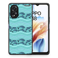 Thumbnail for Θήκη Oppo A38 Swimming Dolphins από τη Smartfits με σχέδιο στο πίσω μέρος και μαύρο περίβλημα | Oppo A38 Swimming Dolphins case with colorful back and black bezels