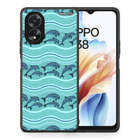 Thumbnail for Θήκη Oppo A18 Swimming Dolphins από τη Smartfits με σχέδιο στο πίσω μέρος και μαύρο περίβλημα | Oppo A18 Swimming Dolphins case with colorful back and black bezels