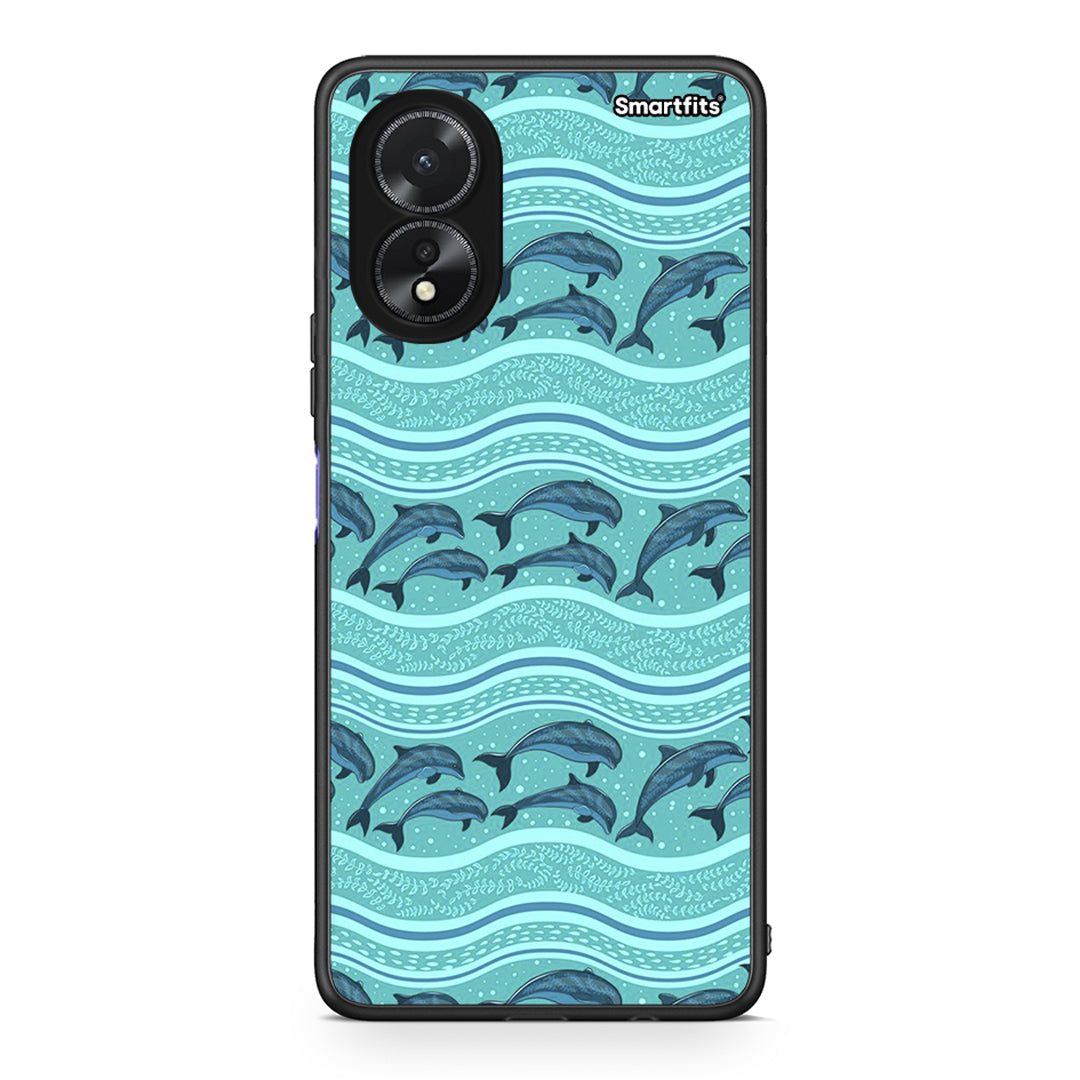 Oppo A38 Swimming Dolphins θήκη από τη Smartfits με σχέδιο στο πίσω μέρος και μαύρο περίβλημα | Smartphone case with colorful back and black bezels by Smartfits
