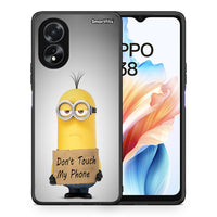 Thumbnail for Θήκη Oppo A18 Minion Text από τη Smartfits με σχέδιο στο πίσω μέρος και μαύρο περίβλημα | Oppo A18 Minion Text case with colorful back and black bezels