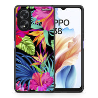 Thumbnail for Θήκη Oppo A38 Tropical Flowers από τη Smartfits με σχέδιο στο πίσω μέρος και μαύρο περίβλημα | Oppo A38 Tropical Flowers case with colorful back and black bezels