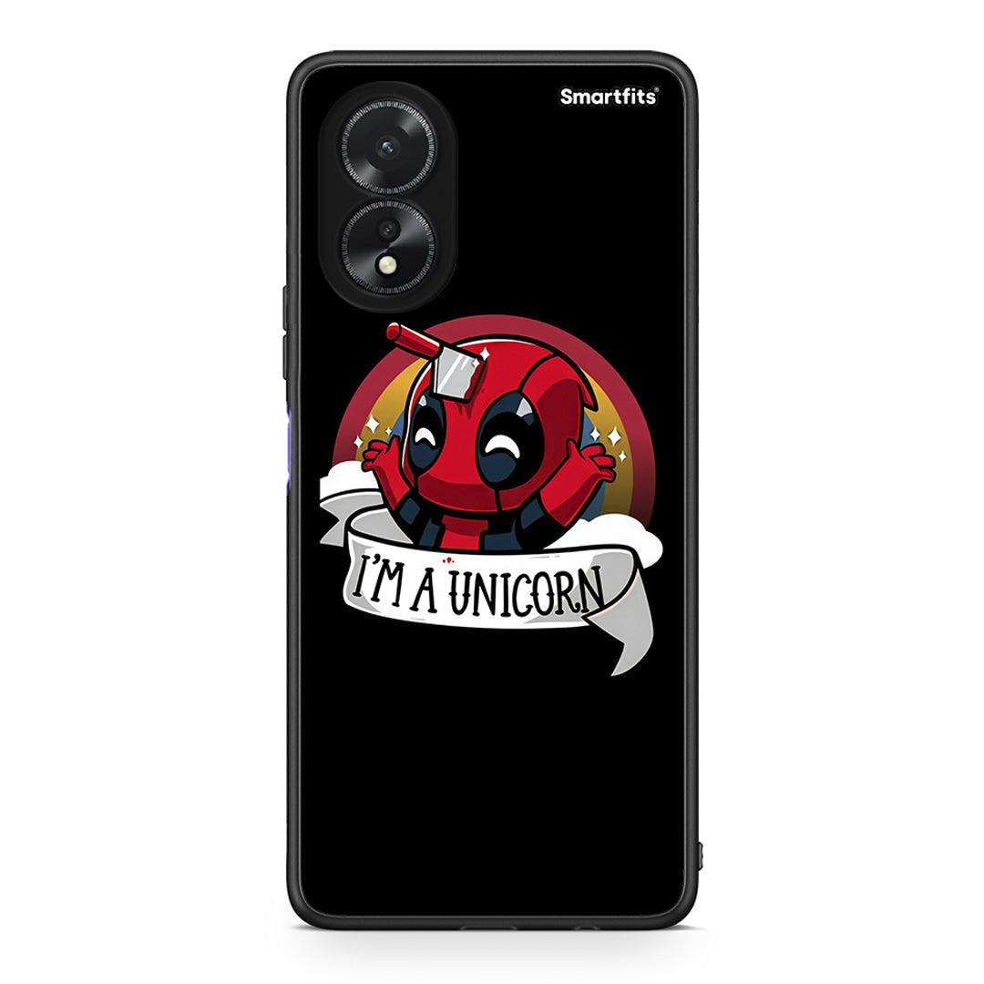 Oppo A18 Unicorn Deadpool θήκη από τη Smartfits με σχέδιο στο πίσω μέρος και μαύρο περίβλημα | Smartphone case with colorful back and black bezels by Smartfits