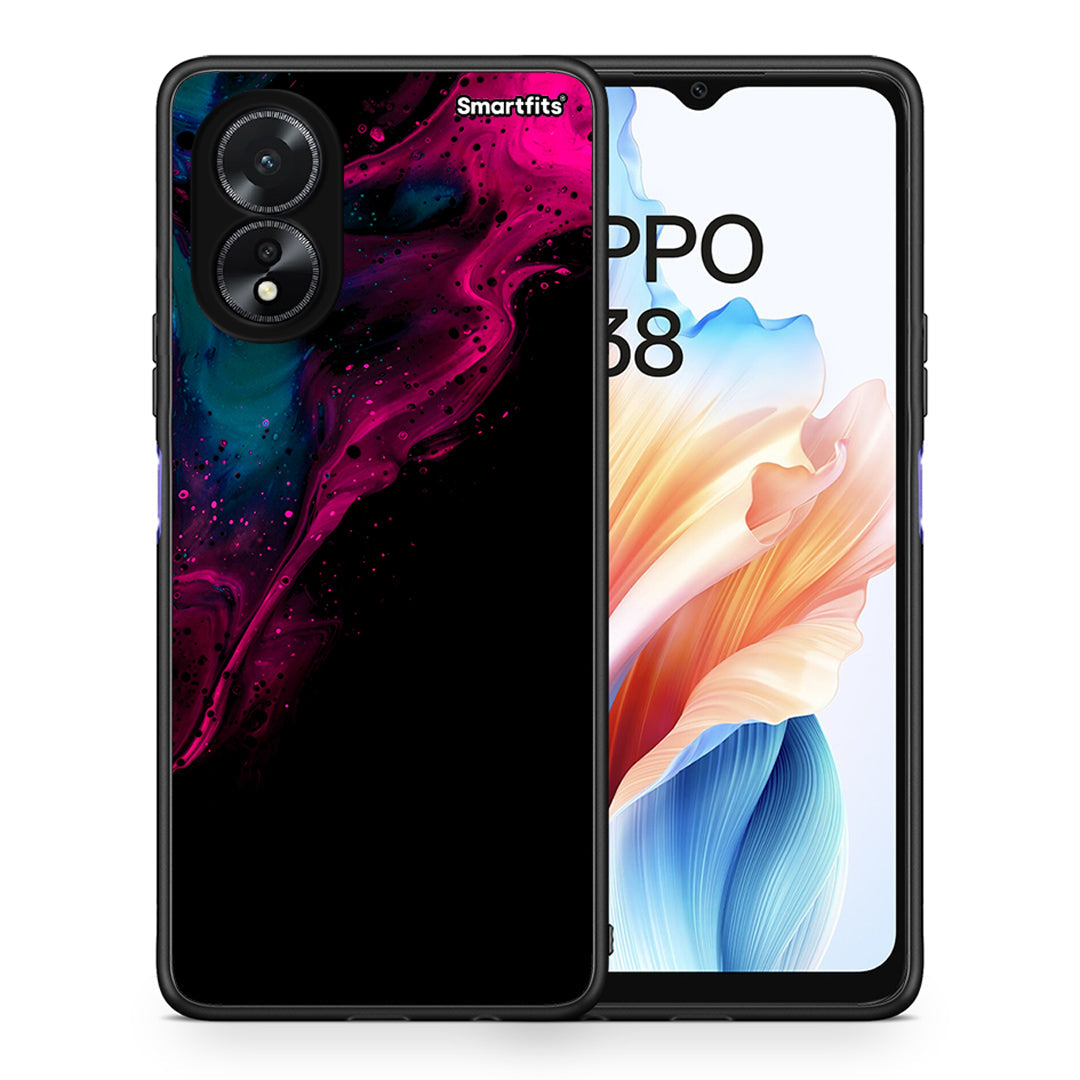 Θήκη Oppo A18 Pink Black Watercolor από τη Smartfits με σχέδιο στο πίσω μέρος και μαύρο περίβλημα | Oppo A18 Pink Black Watercolor case with colorful back and black bezels