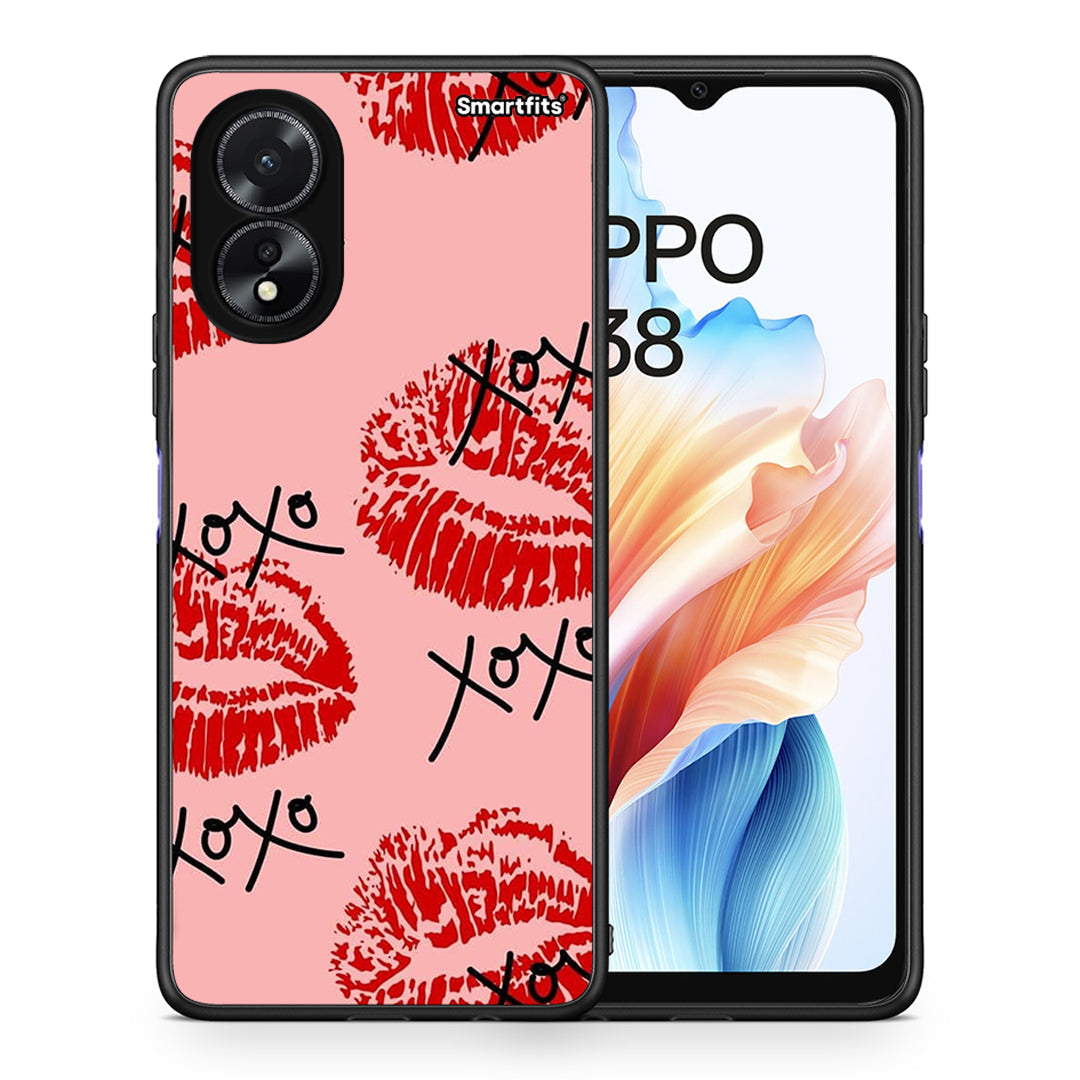 Θήκη Oppo A18 XOXO Lips από τη Smartfits με σχέδιο στο πίσω μέρος και μαύρο περίβλημα | Oppo A18 XOXO Lips case with colorful back and black bezels