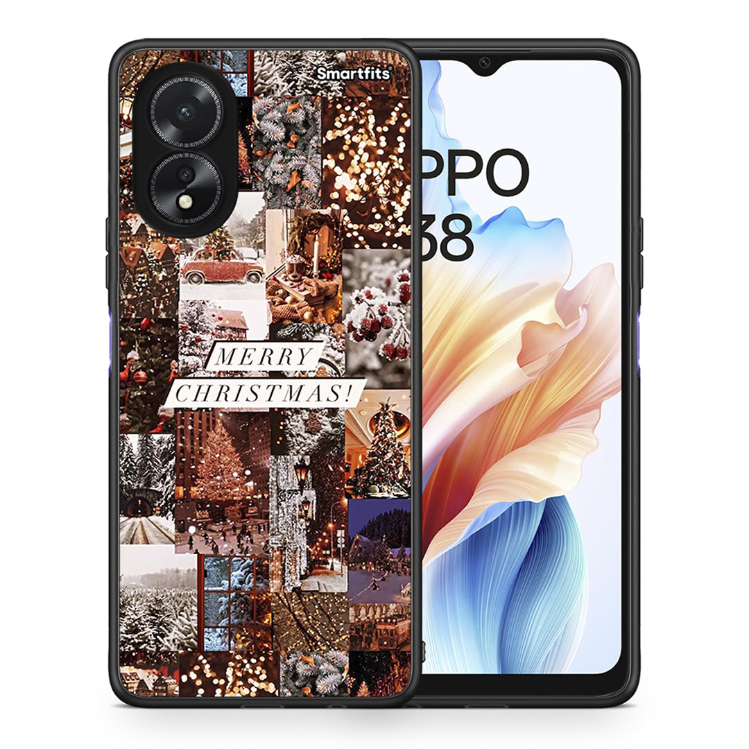 Θήκη Oppo A38 Xmas Collage από τη Smartfits με σχέδιο στο πίσω μέρος και μαύρο περίβλημα | Oppo A38 Xmas Collage case with colorful back and black bezels