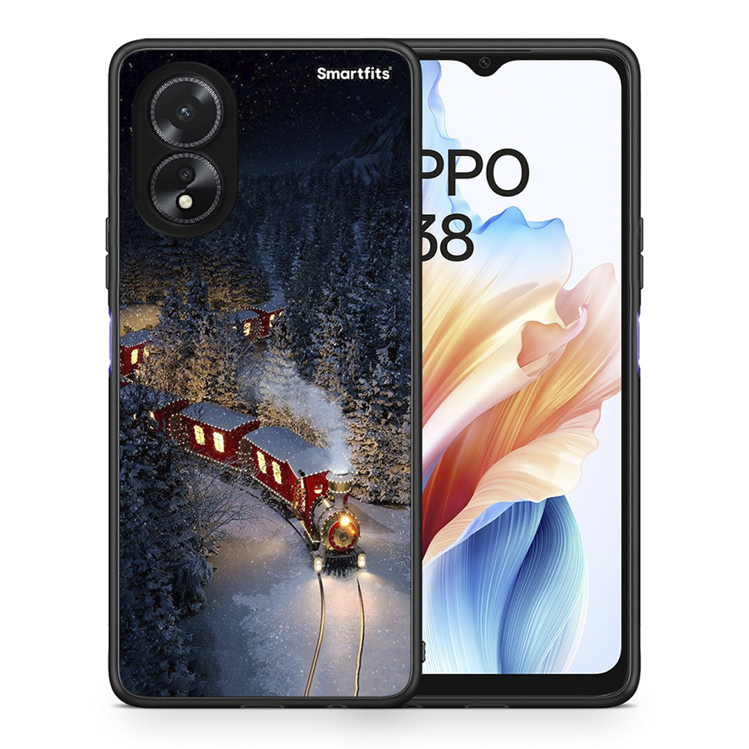 Θήκη Oppo A38 Xmas Train από τη Smartfits με σχέδιο στο πίσω μέρος και μαύρο περίβλημα | Oppo A38 Xmas Train case with colorful back and black bezels