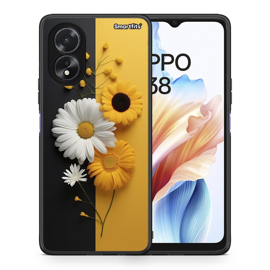 Θήκη Oppo A18 Yellow Daisies από τη Smartfits με σχέδιο στο πίσω μέρος και μαύρο περίβλημα | Oppo A18 Yellow Daisies case with colorful back and black bezels