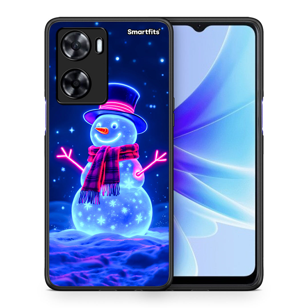 Θήκη Oppo A57s / A77s / A77 Christmas Neon Snowman από τη Smartfits με σχέδιο στο πίσω μέρος και μαύρο περίβλημα | Oppo A57s / A77s / A77 Christmas Neon Snowman case with colorful back and black bezels