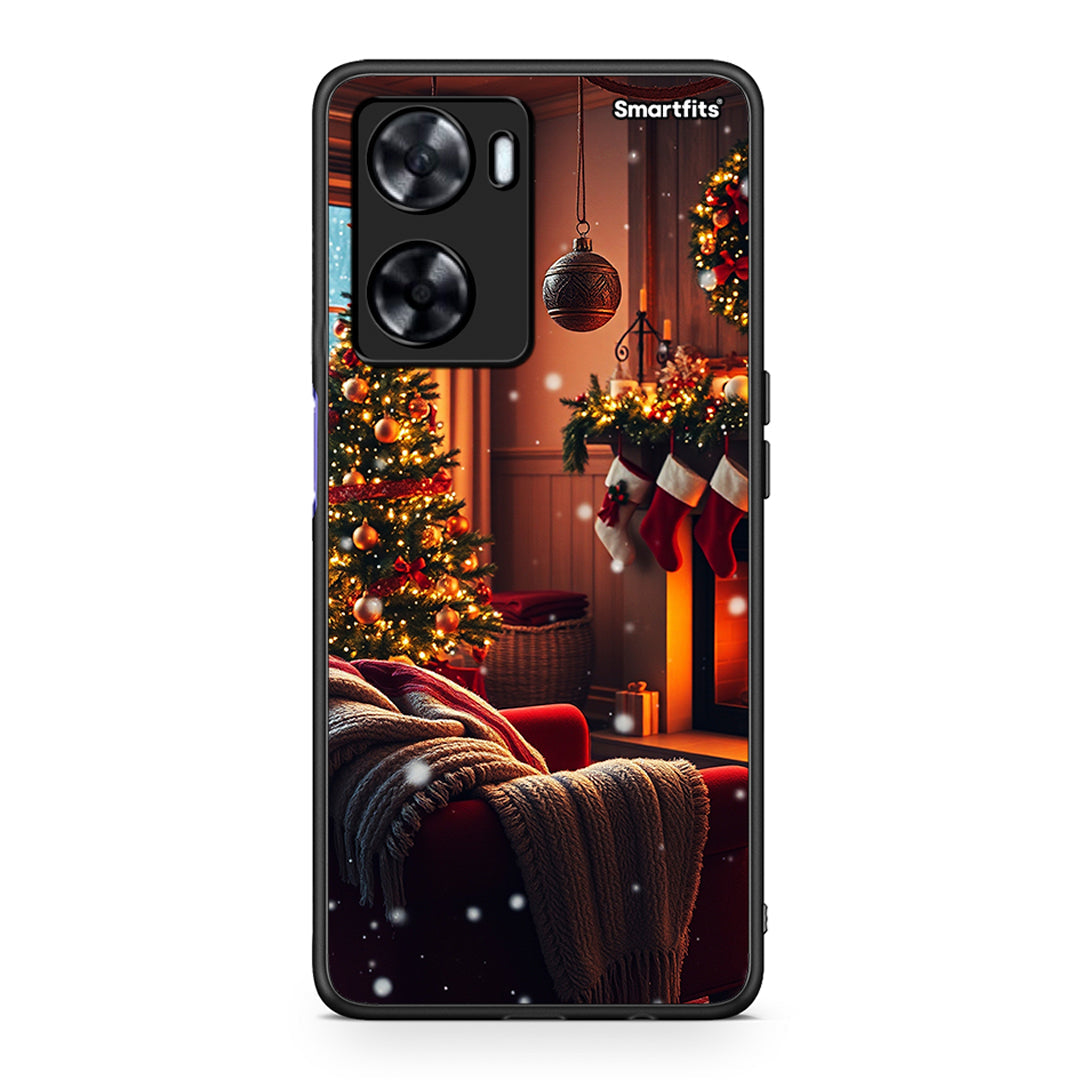 Oppo A57s / A77s / A77 Home For Christmas θήκη από τη Smartfits με σχέδιο στο πίσω μέρος και μαύρο περίβλημα | Smartphone case with colorful back and black bezels by Smartfits