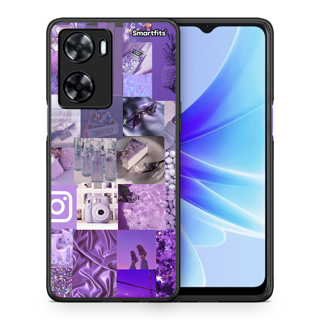 Θήκη Oppo A57s / A77s / A77 Purple Aesthetic Collage από τη Smartfits με σχέδιο στο πίσω μέρος και μαύρο περίβλημα | Oppo A57s / A77s / A77 Purple Aesthetic Collage case with colorful back and black bezels