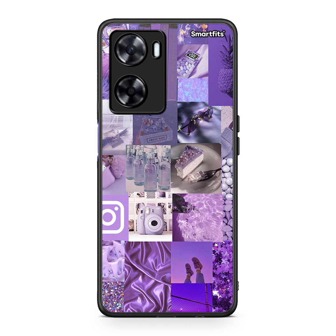 Oppo A57s / A77s / A77 Purple Aesthetic Collage θήκη από τη Smartfits με σχέδιο στο πίσω μέρος και μαύρο περίβλημα | Smartphone case with colorful back and black bezels by Smartfits