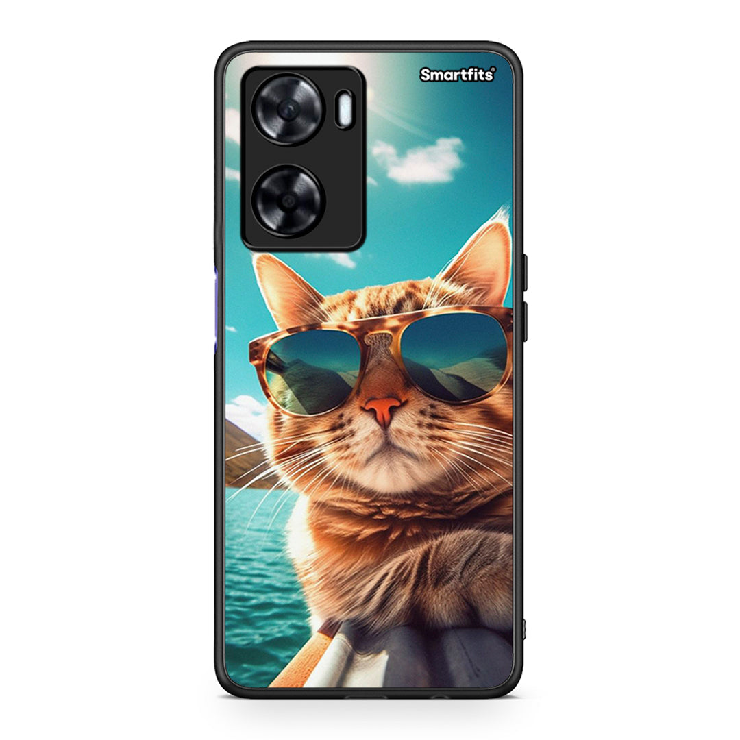 Oppo A57s / A77s / A58 / OnePlus Nord N20 SE Summer Cat θήκη από τη Smartfits με σχέδιο στο πίσω μέρος και μαύρο περίβλημα | Smartphone case with colorful back and black bezels by Smartfits