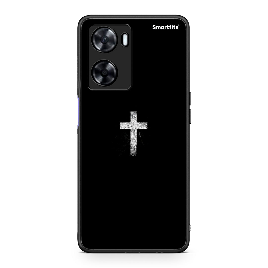 Oppo A57s / A77s / A58 / OnePlus Nord N20 SE White Cross θήκη από τη Smartfits με σχέδιο στο πίσω μέρος και μαύρο περίβλημα | Smartphone case with colorful back and black bezels by Smartfits