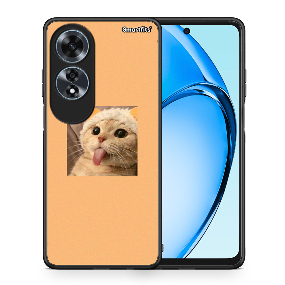 Θήκη Oppo A60 4G Cat Tongue από τη Smartfits με σχέδιο στο πίσω μέρος και μαύρο περίβλημα | Oppo A60 4G Cat Tongue case with colorful back and black bezels