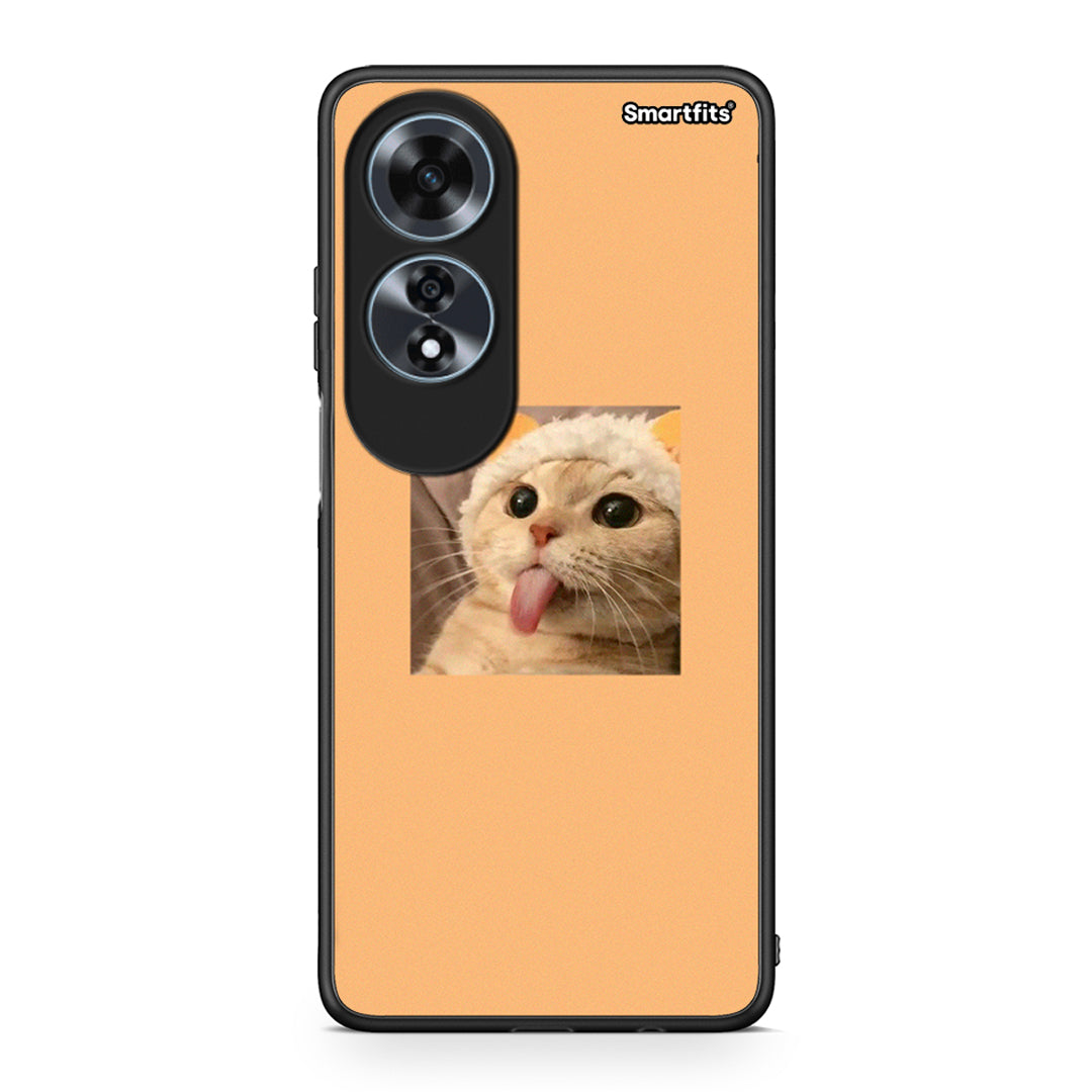 Oppo A60 4G Cat Tongue θήκη από τη Smartfits με σχέδιο στο πίσω μέρος και μαύρο περίβλημα | Smartphone case with colorful back and black bezels by Smartfits